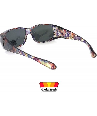 Butterfly Womens Polarized FIT OVER Sunglasses Cover Rx Glasses Rhinestones Floral Prints - Transparent Purple Butterfly - CL...
