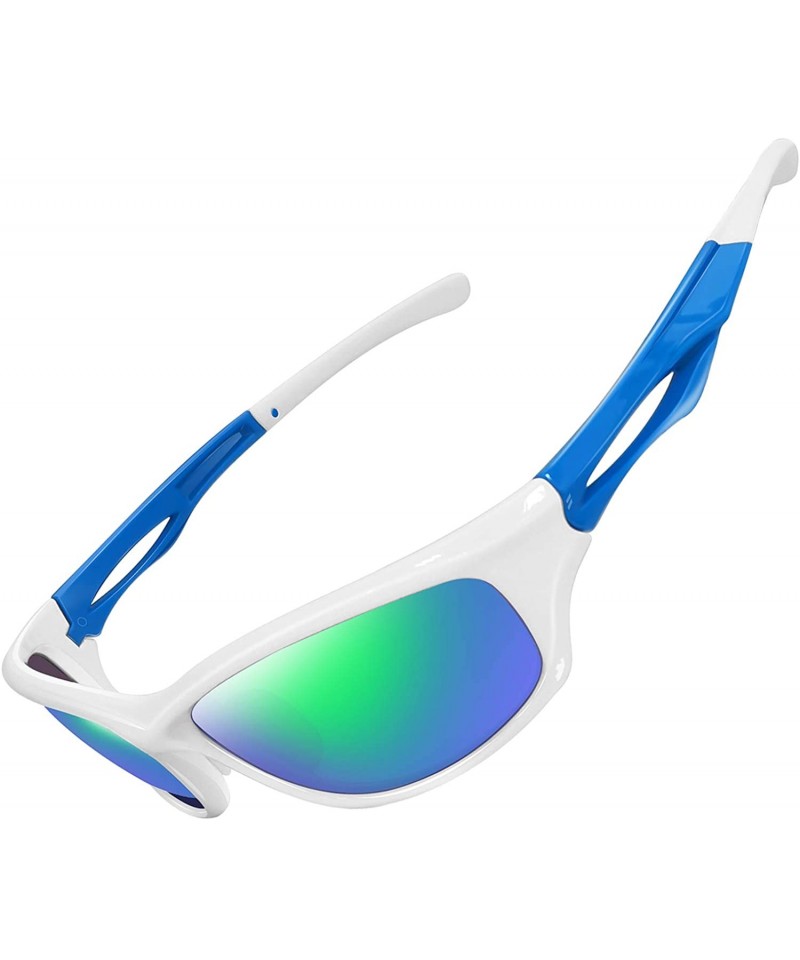 Polarized Sport Sunglasses for Men Women UV400 Sports Sun Glasses Shades -  White Frame Green Mirrored Lens - CK195NGKZSN