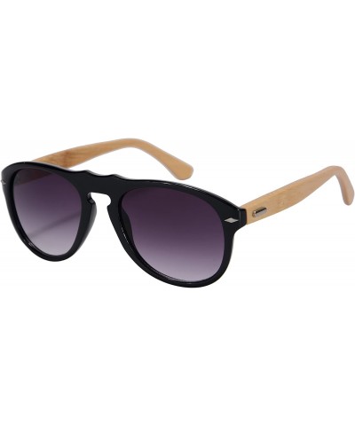 Wayfarer Real Bamboo Wooden Arms UV400 Sunglasses for Men or Women-6027 - Bright Black Frame- Bamboo Arms - C518NHCQU8U $21.43