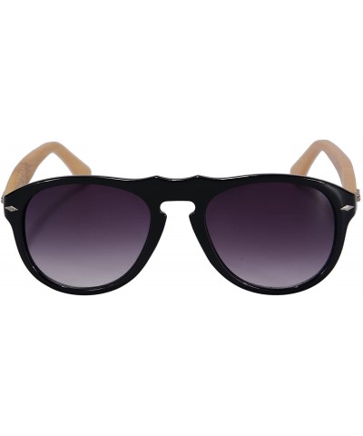 Wayfarer Real Bamboo Wooden Arms UV400 Sunglasses for Men or Women-6027 - Bright Black Frame- Bamboo Arms - C518NHCQU8U $12.62
