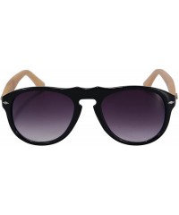 Wayfarer Real Bamboo Wooden Arms UV400 Sunglasses for Men or Women-6027 - Bright Black Frame- Bamboo Arms - C518NHCQU8U $12.62