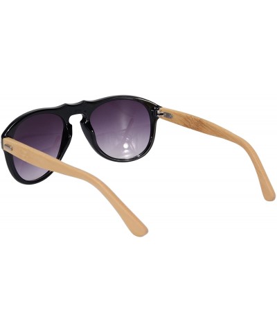 Wayfarer Real Bamboo Wooden Arms UV400 Sunglasses for Men or Women-6027 - Bright Black Frame- Bamboo Arms - C518NHCQU8U $12.62