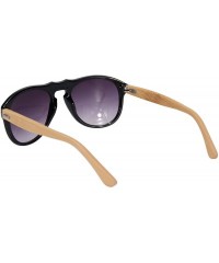 Wayfarer Real Bamboo Wooden Arms UV400 Sunglasses for Men or Women-6027 - Bright Black Frame- Bamboo Arms - C518NHCQU8U $12.62