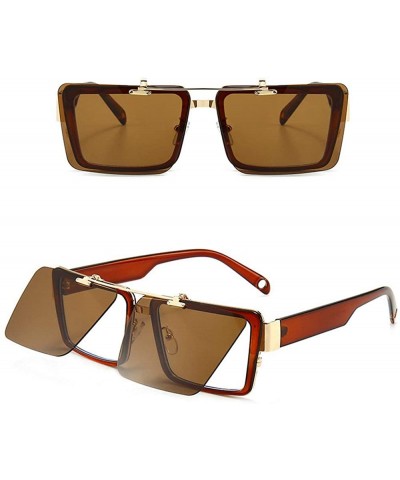 Square Blocking Eyeglasses Double Sunglasses Eyewear - Brown - CO18XURICU8 $11.20