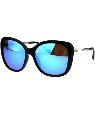 Butterfly Womens Pearl Jewel Diva Butterfly Designer Fashion Plastic Sunglasses - Black Blue Mirror - CT18GHRUKHX $10.28