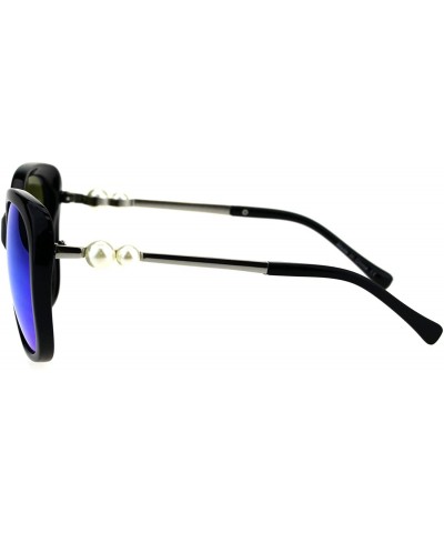 Butterfly Womens Pearl Jewel Diva Butterfly Designer Fashion Plastic Sunglasses - Black Blue Mirror - CT18GHRUKHX $10.28