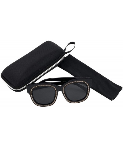 Goggle Classic Sunglasses for Women Round Retro Fashion Frame UV400 Lens - 黑色 - C018E2O2Q7U $11.98