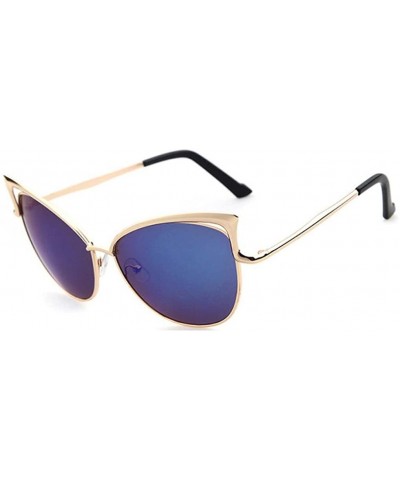 Oversized Cateye Sunglasses Flat Lenses Ultra Thin Elegant Street Classic Tone Mirror Metal Frame - Blue - CR180MDX0A6 $17.79