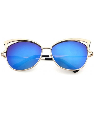 Oversized Cateye Sunglasses Flat Lenses Ultra Thin Elegant Street Classic Tone Mirror Metal Frame - Blue - CR180MDX0A6 $9.93
