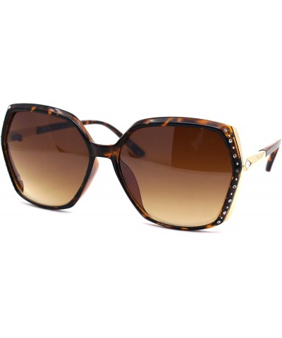 Butterfly Womens Rhinestone Jewel Trim Rectangular Butterfly Sunglasses - Tortoise Gold Brown - C0193N38ULN $23.45
