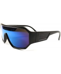 Shield Retro Futuristic Party Rave Sci-Fi Mirrored Lens Wrap Shield Sun Glasses - Black / Blue - CH189AN28AT $17.86