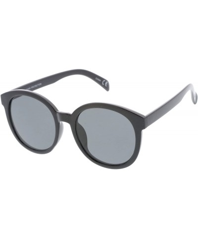 Oversized Oversize Horn Rimmed Flat Lens Round Sunglasses 55mm - Black / Smoke - CN12O7M3XCO $10.25