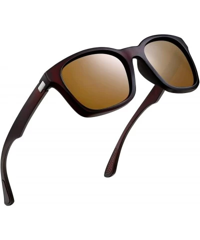 Square Square Sunglasses Polarized for Men - Retro Men's Driving Sunglasses Oversized E8921 - Brown - C418GDR7ANI $22.01