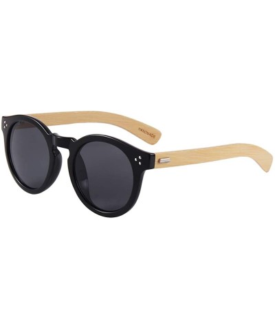 Semi-rimless Bamboo Wood Sunglasses for Men and Women - Retro Round Wooden Sunglasses - Black (Full Rim) - CA18SX5ROEG $33.35