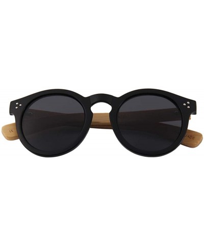 Semi-rimless Bamboo Wood Sunglasses for Men and Women - Retro Round Wooden Sunglasses - Black (Full Rim) - CA18SX5ROEG $30.54