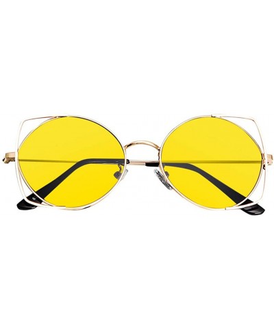 Round Small Polarized Round Sunglasses for Women Vintage Double Bridge Frame - Yellow - CT199LC6D2G $16.86
