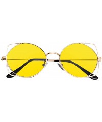 Round Small Polarized Round Sunglasses for Women Vintage Double Bridge Frame - Yellow - CT199LC6D2G $7.85