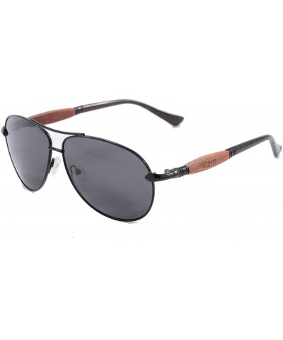 Aviator Genuine Wood Temples Metal Frame Sunglasses UV400 Eye Protection Glasses-1579 - C2 - CG12DOMAQMN $48.07