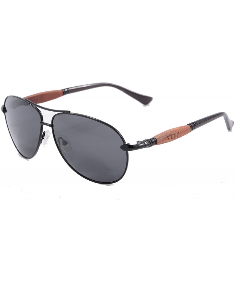 Aviator Genuine Wood Temples Metal Frame Sunglasses UV400 Eye Protection Glasses-1579 - C2 - CG12DOMAQMN $25.33