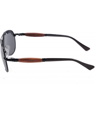 Aviator Genuine Wood Temples Metal Frame Sunglasses UV400 Eye Protection Glasses-1579 - C2 - CG12DOMAQMN $25.33