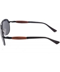 Aviator Genuine Wood Temples Metal Frame Sunglasses UV400 Eye Protection Glasses-1579 - C2 - CG12DOMAQMN $25.33