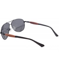 Aviator Genuine Wood Temples Metal Frame Sunglasses UV400 Eye Protection Glasses-1579 - C2 - CG12DOMAQMN $25.33