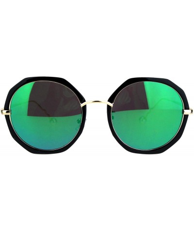 Round Womens Mod Geometric Color Mirrored Lens Round Luxury Sunglasses - Black Green Mirror - CX18KK2Z920 $23.06