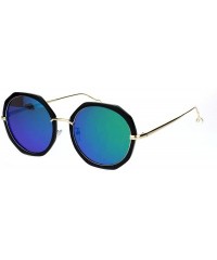 Round Womens Mod Geometric Color Mirrored Lens Round Luxury Sunglasses - Black Green Mirror - CX18KK2Z920 $12.30