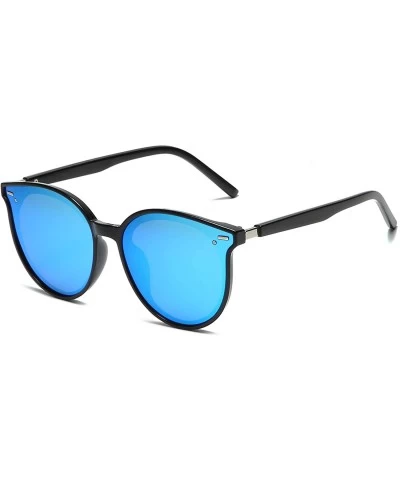 Round Classic Round Polarized Sunglasses For Women Retro Vintage UV Protection - Black Frame/Blue Mirrored Lens - CN197EX8XH0...