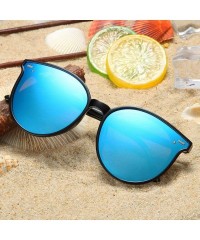 Round Classic Round Polarized Sunglasses For Women Retro Vintage UV Protection - Black Frame/Blue Mirrored Lens - CN197EX8XH0...