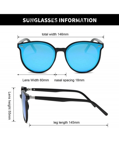 Round Classic Round Polarized Sunglasses For Women Retro Vintage UV Protection - Black Frame/Blue Mirrored Lens - CN197EX8XH0...