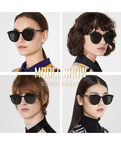 Round Classic Round Polarized Sunglasses For Women Retro Vintage UV Protection - Black Frame/Blue Mirrored Lens - CN197EX8XH0...