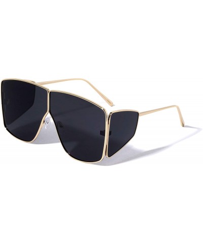 Shield Oversize Double Lens Side Shield Fashion Sunglasses - Black - CW196KYRGTE $32.00