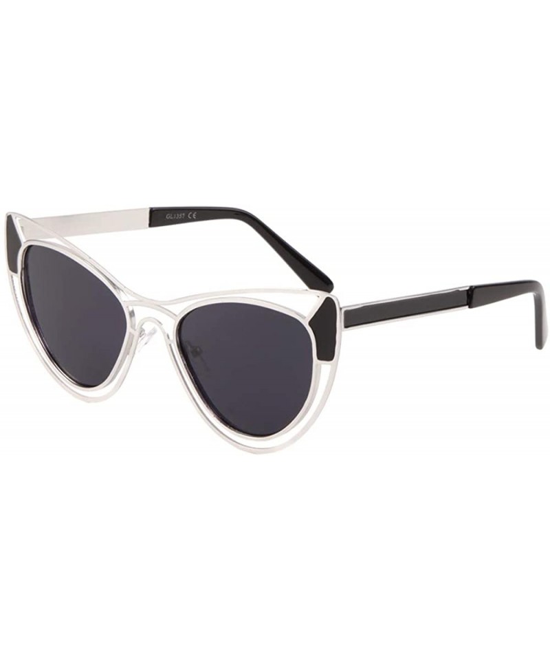 Cat Eye Sharp Cat Eye Meta Cut Frame Sunglasses - Silver - C7197OQI44S $26.62