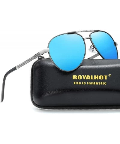 Sport Men Aviator Sunglasses Polarized Women UV 400 Protection 60MM Fashion Style Driving - Silver Blue - CV192EZDD8M $26.93