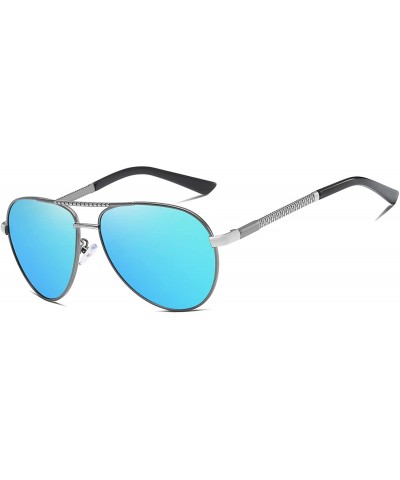 Sport Men Aviator Sunglasses Polarized Women UV 400 Protection 60MM Fashion Style Driving - Silver Blue - CV192EZDD8M $13.65