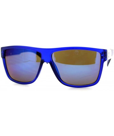 Square Mens Sporty Fashion Sunglasses Matted Square Frame Color Mirror Lens - Blue - CU125UHVY3B $18.29