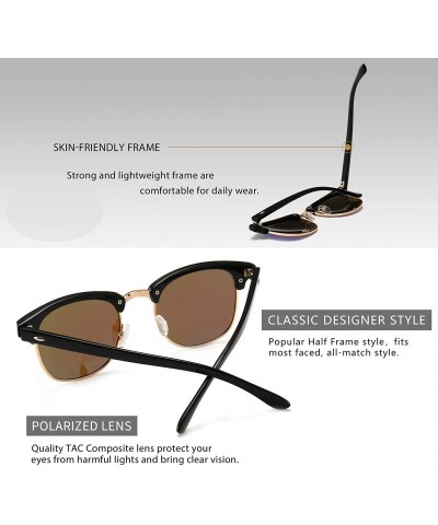 Semi-rimless Classic Half Frame Retro Sunglasses with Polarized Lens - Black Plastic Frame Glossy Finish/Blue Mirror Lens - C...