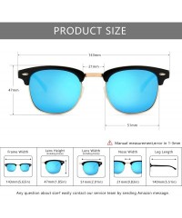Semi-rimless Classic Half Frame Retro Sunglasses with Polarized Lens - Black Plastic Frame Glossy Finish/Blue Mirror Lens - C...
