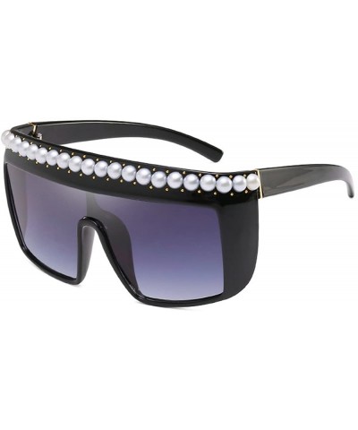 Oversized Vintage Oversized Flat Top Sunglasses Sexy Luxry Brand Designer With Pearl UV400 - Grey - C3189WS55X9 $25.70