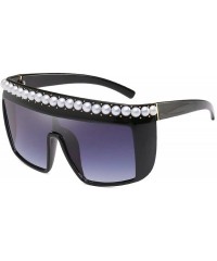 Oversized Vintage Oversized Flat Top Sunglasses Sexy Luxry Brand Designer With Pearl UV400 - Grey - C3189WS55X9 $13.53