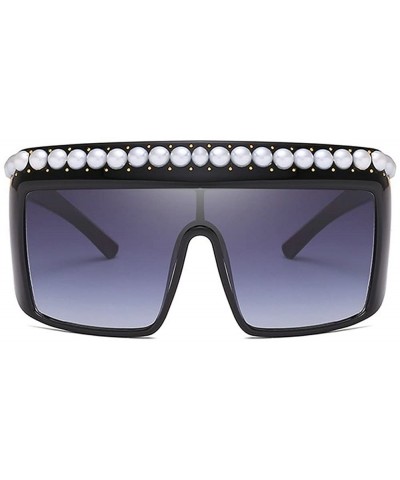 Oversized Vintage Oversized Flat Top Sunglasses Sexy Luxry Brand Designer With Pearl UV400 - Grey - C3189WS55X9 $13.53