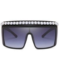 Oversized Vintage Oversized Flat Top Sunglasses Sexy Luxry Brand Designer With Pearl UV400 - Grey - C3189WS55X9 $13.53