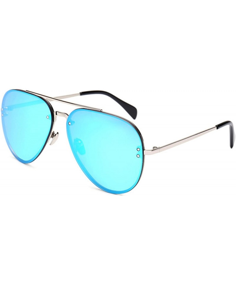 Aviator Aviator Women Men Metal Sunglasses Fashion Designer Frame Colored Lens - 86021_c6_silver_blue_mirror - CQ12NZAUGTM $9.55