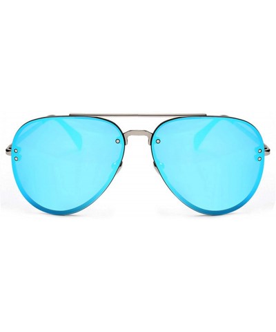 Aviator Aviator Women Men Metal Sunglasses Fashion Designer Frame Colored Lens - 86021_c6_silver_blue_mirror - CQ12NZAUGTM $9.55