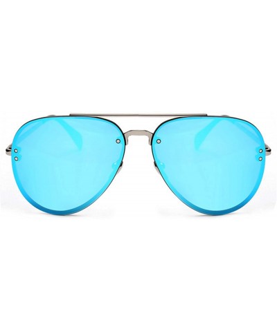 Aviator Aviator Women Men Metal Sunglasses Fashion Designer Frame Colored Lens - 86021_c6_silver_blue_mirror - CQ12NZAUGTM $9.55