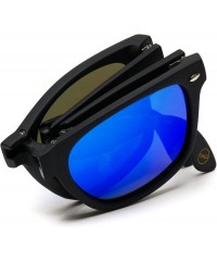 Square Polarized Modern Black Square Foldable Sunglasses with Case - Matte Black Frame / Mirror Blue Polarized Lens - CC188HD...