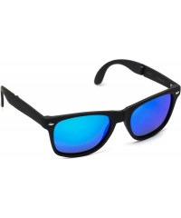 Square Polarized Modern Black Square Foldable Sunglasses with Case - Matte Black Frame / Mirror Blue Polarized Lens - CC188HD...