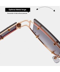 Rimless Hipster Square Sunglasses-Owersized Shade Glasses-Rimless Metal-Mirrored Lens - D - CW190ECAWWH $24.68