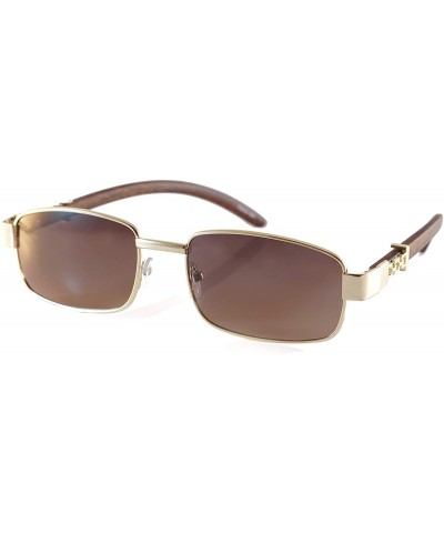 Rectangular Metal Chain Wood Grain Arm Rectangular Sunglasses A279 - Gold Purple - CE18T8A3EMT $25.09